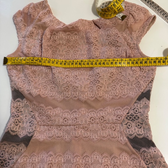 Quiet Luxury Lace Dress / Romantic Pink – Fitted, Short Sleeve, Elegant, Small - Picture 5 of 7
